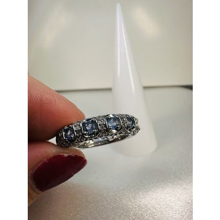Ring Bomb Party Sz8 RBP Full Wrap Radiant Blue Gems Rhodium P Band Jewelry