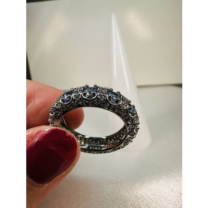 Ring Bomb Party Sz8 RBP Full Wrap Radiant Blue Gems Rhodium P Band Jewelry