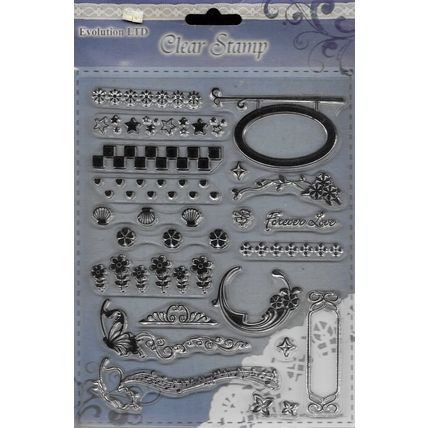 A5 Assorted Clear Stamp Set. 21 Pieces. Stars, Shells, Hearts, Flowers. Crafts