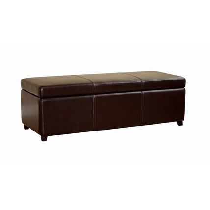 Modern Full Leather Ottoman Storage Bench Rectangle Dark Brown