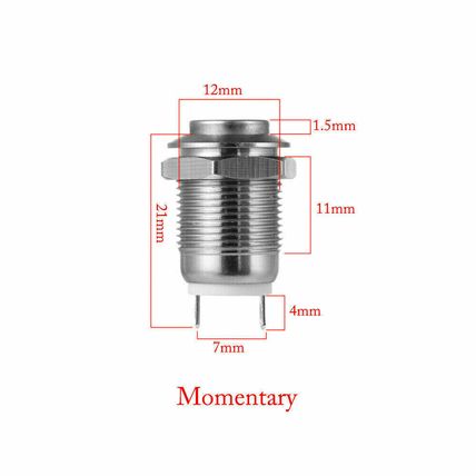 12mm High Top Metal Momentary Push Button ON/OFF Switch Waterproof 1 x 6 colours