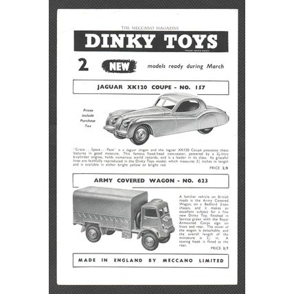 DINKY TOYS Jaguar Coupe & Army Wagon :- Original Vintage 1954 Advert