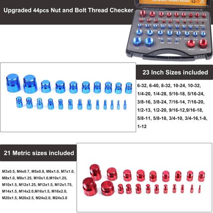 44Pcs Nut and Bolt Thread Checker, 23 Inch & 21 Metric Box Set Thread Gauge, Thr