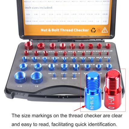 44Pcs Nut and Bolt Thread Checker, 23 Inch & 21 Metric Box Set Thread Gauge, Thr