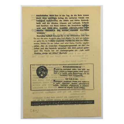 Original WW2 Soviet/Russian Air Drop Propaganda Leaflet. - Code 924. - 1942.