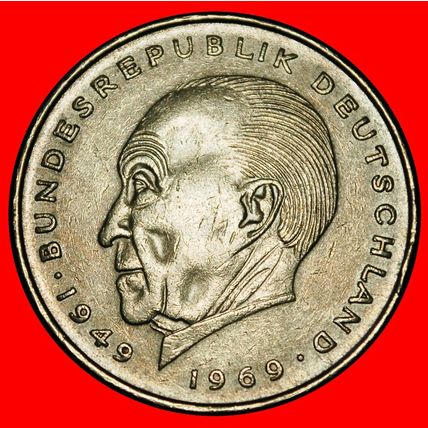 Ⰶ ADENAUER (1876-1967):GERMANY★2 MARKS 1969D I+A+r1 BAVARIA★LOW START★NO RESERVE