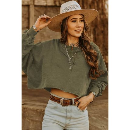 Green Drop Shoulder Cropped Sweatshirt