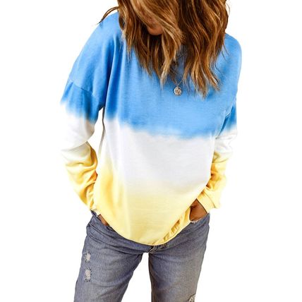 Blue Color Block Tie Dye Pullover Sweatshirt