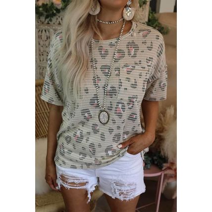 Leopard Waffle Knit Short Sleeve Top