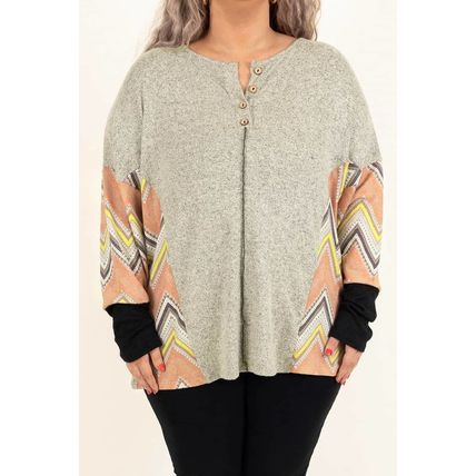 Gray Plus Size Chevron Sleeves Top