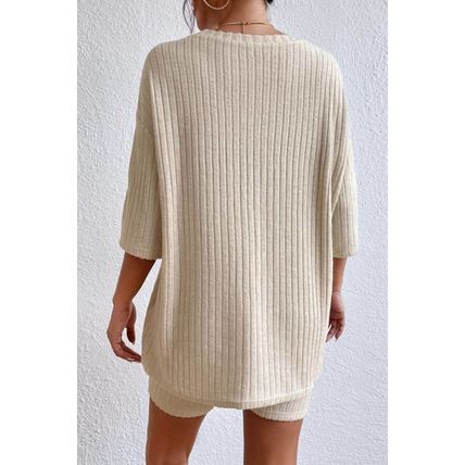 Apricot Plain Ribbed Loose Fit Two Piece Lounge Set