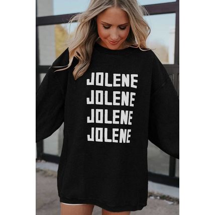 Black JOLENE Ribbed Corded Oversized Sweatshirt