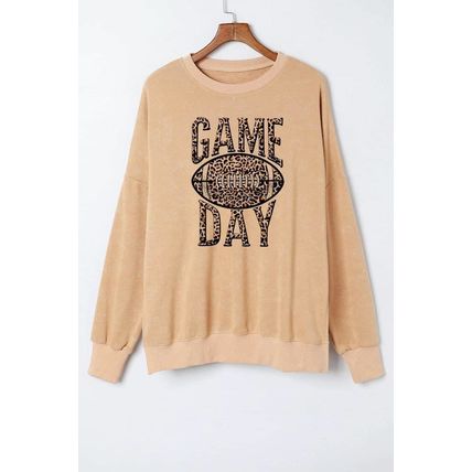 Khaki Loose Leopard GAME DAY Graphic Sweatshirt