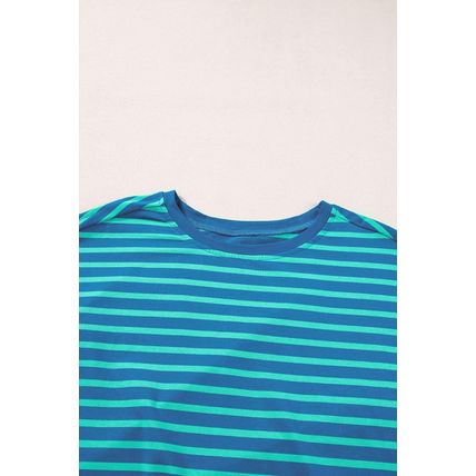Blue Stripe Colorblock Patchwork Baggy T Shirt