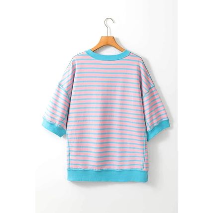 Pink Stripe Sequin Western Cactus Boots Graphic Half Sleeve T Shirt