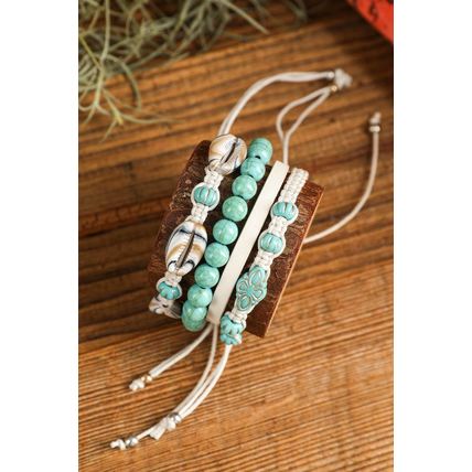 Light Blue Western Turquoise Shell Multi Layered Bracelet Set