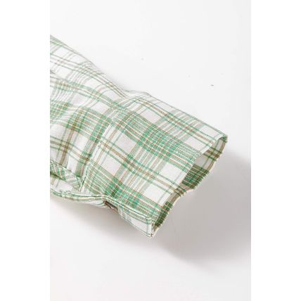 Green Checkered Print Loose Fit Buttoned Hooded Shacket