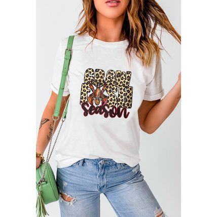 White Crawfish Season Leopard Letter Graphic Tee