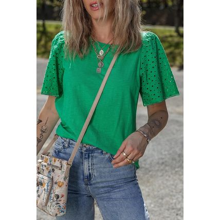Bright Green Eyelet Embroidered Patchwork Shift Top