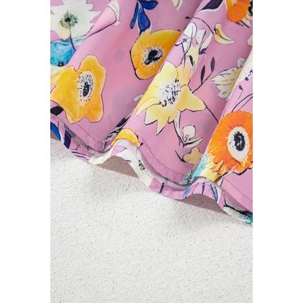 Pink Flutter Sleeve V Neck Floral Top