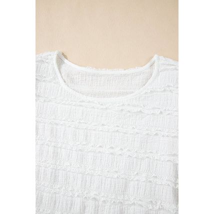 White Frilled Lace Trim Bubble Sleeve Blouse