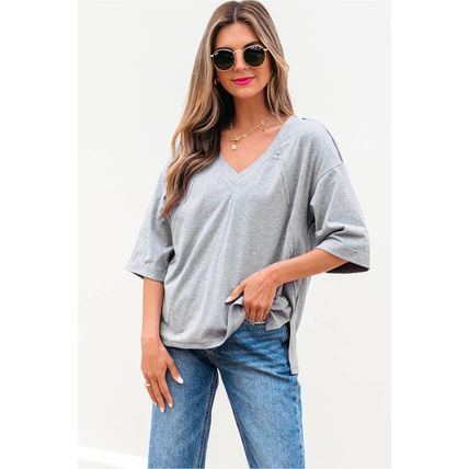 High Raglan Half Sleeve V Neck Oversized T Shirt