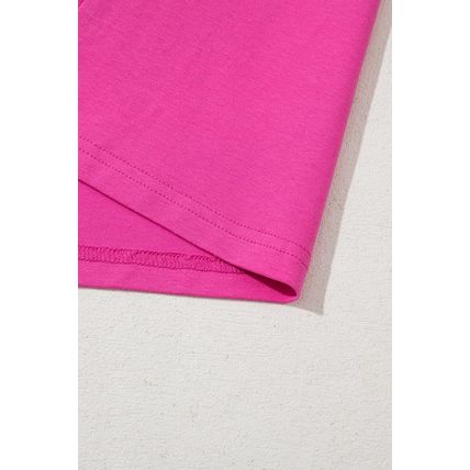 Strawberry Pink Casual Round Neck Bubble Sleeve T-shirt