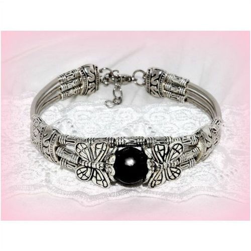 Tibetan Hill Tribe Style Silver Tone Black Beads Bracelet Bangle Jewellery 1199
