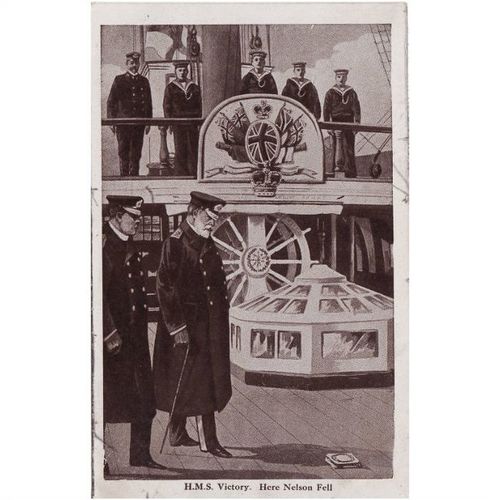 Sepia Postcard HMS Victory Here Nelson Fell Sailors Officers Gale & Polden