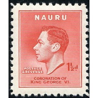 Nauru KGVI 1937 Coronation 1½d Scarlet Mounted Mint MM SG 44 Sc 35 royalty stamp