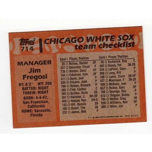 1988 Topps Jim Fregosi baseball card #714 – White Sox