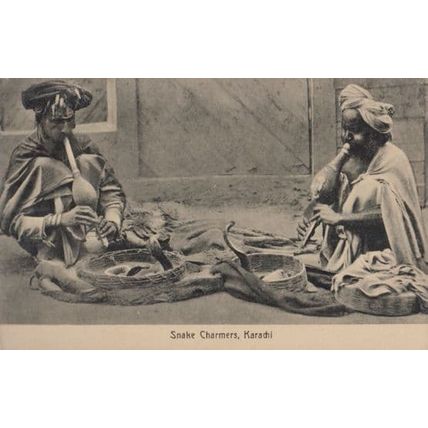 Karachi Snake Charmers Antique Indian Postcard