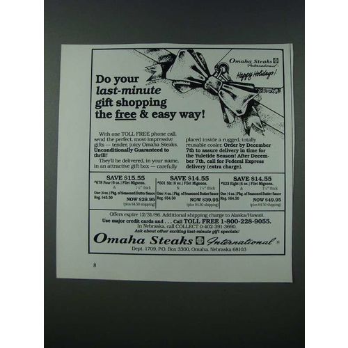 1986 Omaha Steaks Ad - Do Your Last-Minute Gift Shopping