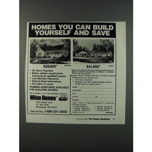 1986 Miles Homes Ad - Fairfield and Austin - Homes you can build yourself