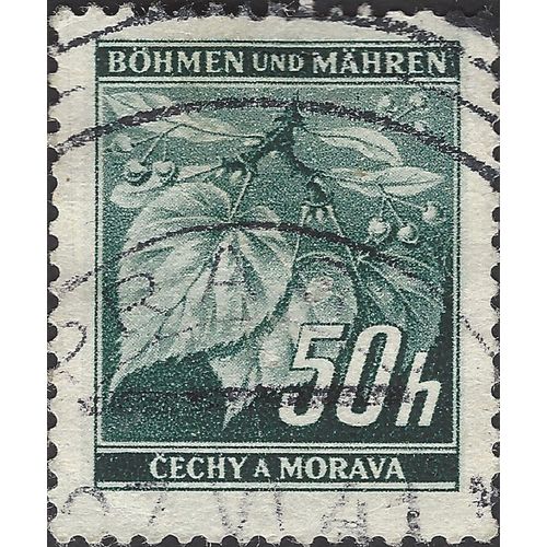 BOHEMIA & MORAVIA, Linden leaves, blue-black 1940, 50h