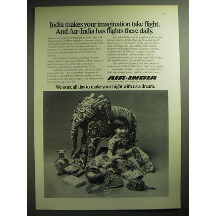 1974 Air-India Airlines Ad - India makes your imagination take flight.