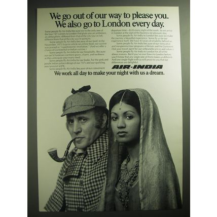 1974 Air-India Airlines Ad - We go to London Every Day