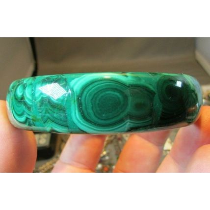 VINTAGE LARGE 3/4" MALACHITE STONE BANGLE BRACELET HIGH QUALITY 1960's 70's