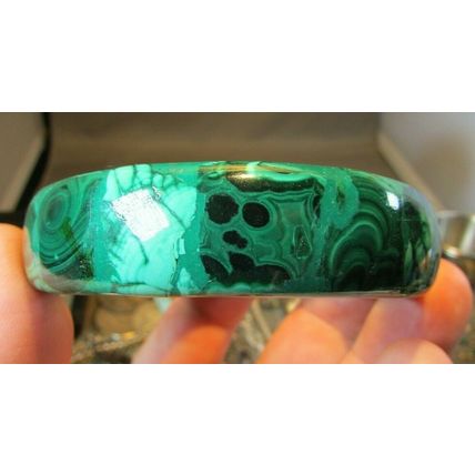 VINTAGE LARGE 3/4" MALACHITE STONE BANGLE BRACELET HIGH QUALITY 1960's 70's