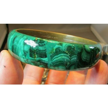 VINTAGE LARGE 3/4" MALACHITE STONE BANGLE BRACELET HIGH QUALITY 1960's 70's