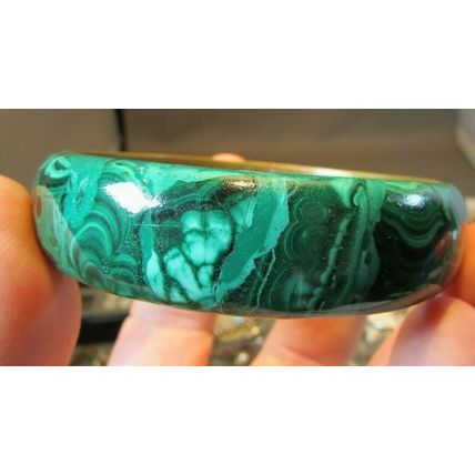 VINTAGE LARGE 3/4" MALACHITE STONE BANGLE BRACELET HIGH QUALITY 1960's 70's