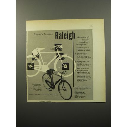 1950 Raleigh Sports Tourist Bicycle Advertisement - Britain's foremost