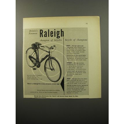 1950 Raleigh Sports Tourist Bicycle Ad - Britain's foremost champion