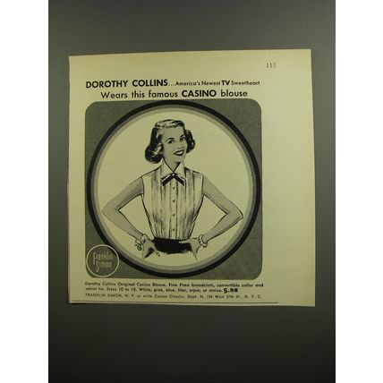 1952 Franklin Simon Casino Blouse Advertisement - Dorothy Collins