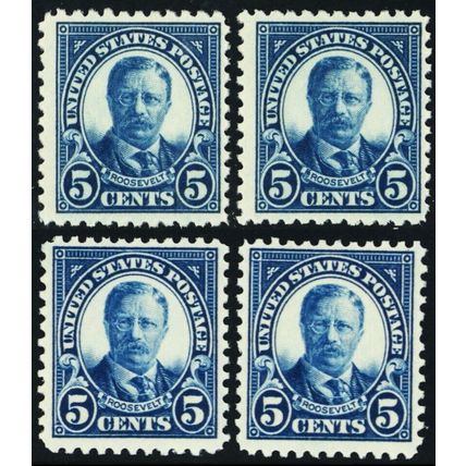 557, Mint F-VF NH 5¢ Four Fresh Stamps CV $140. .. Stuart Katz
