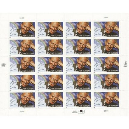 Yip Harburg Sheet of Twenty 37 Cent Postage Stamps Scott 3905