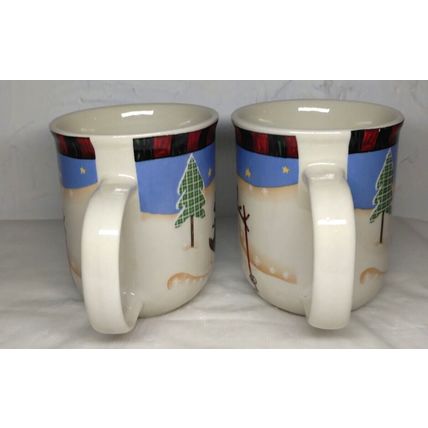 Set of 2 Snowmen Sledding Skiing Coffee Tea Mug 3" x 3 3/4" Winter Fun