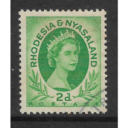 RHODESIA & NYASALAND 1954 2d GREEN QE II SG 3 FINE USED#