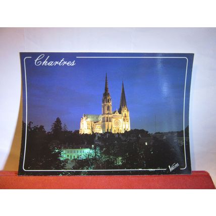 illuminated, CHARTRES CATHEDRAL, FRANCE. unused postcard #