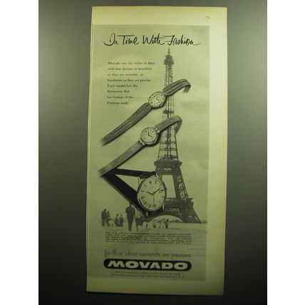 1958 Movado Watches Ad - In time with fashion